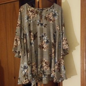 Floral baby doll top with bell sleeves